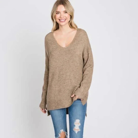 1 LEFT! Taupe High Low Sweater - Picture 1 of 7
